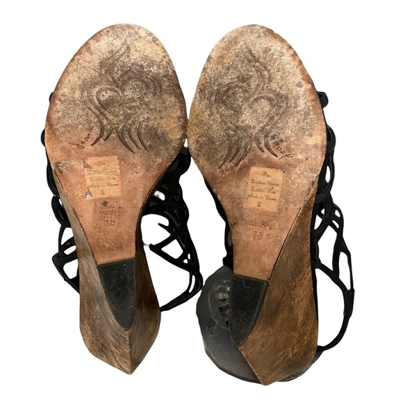 Jean-Michel Cazabat Black Cage Slingback Wedge Sandals Size 38 US 8 - Picture 7 of 11